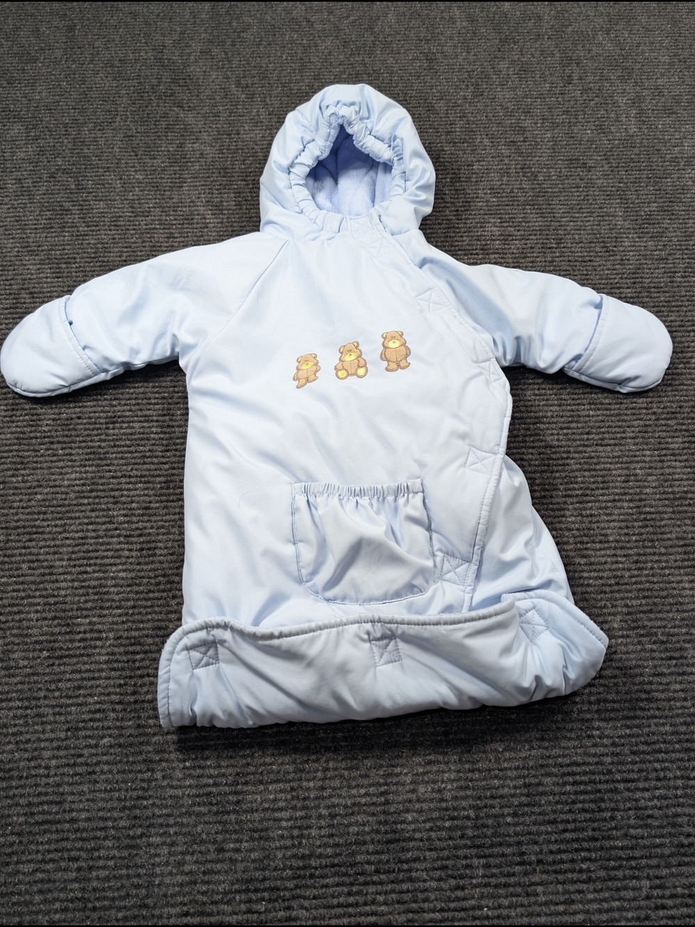 VTG Bright Future Baby Blue Teddy Bear Pram Bunting Snowsuit 0-9M